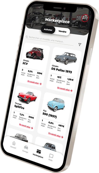 BuyrClub App mobile iphone investir voiture de collection